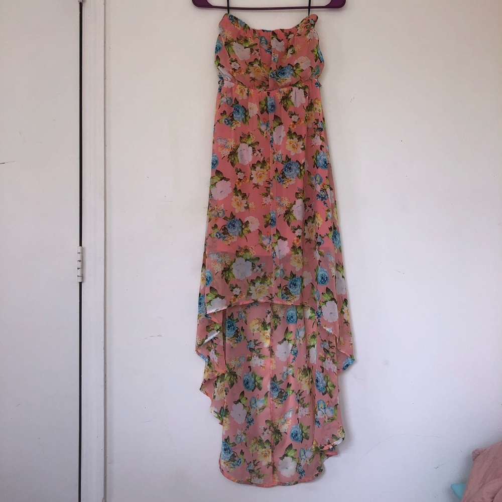 Strapless floral high low dress